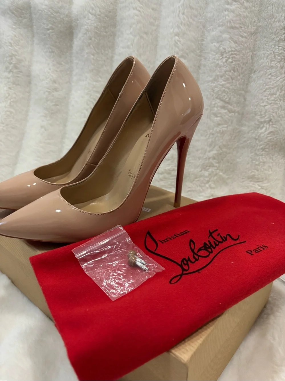 Christian Louboutin Nude Patent Leather Pointed-Toe Pumps